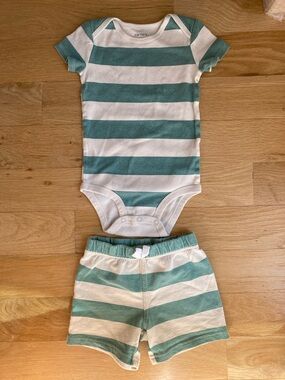Carter's Teal & White Striped Short Sleeve Bodysuit and Shorts Set 18mo